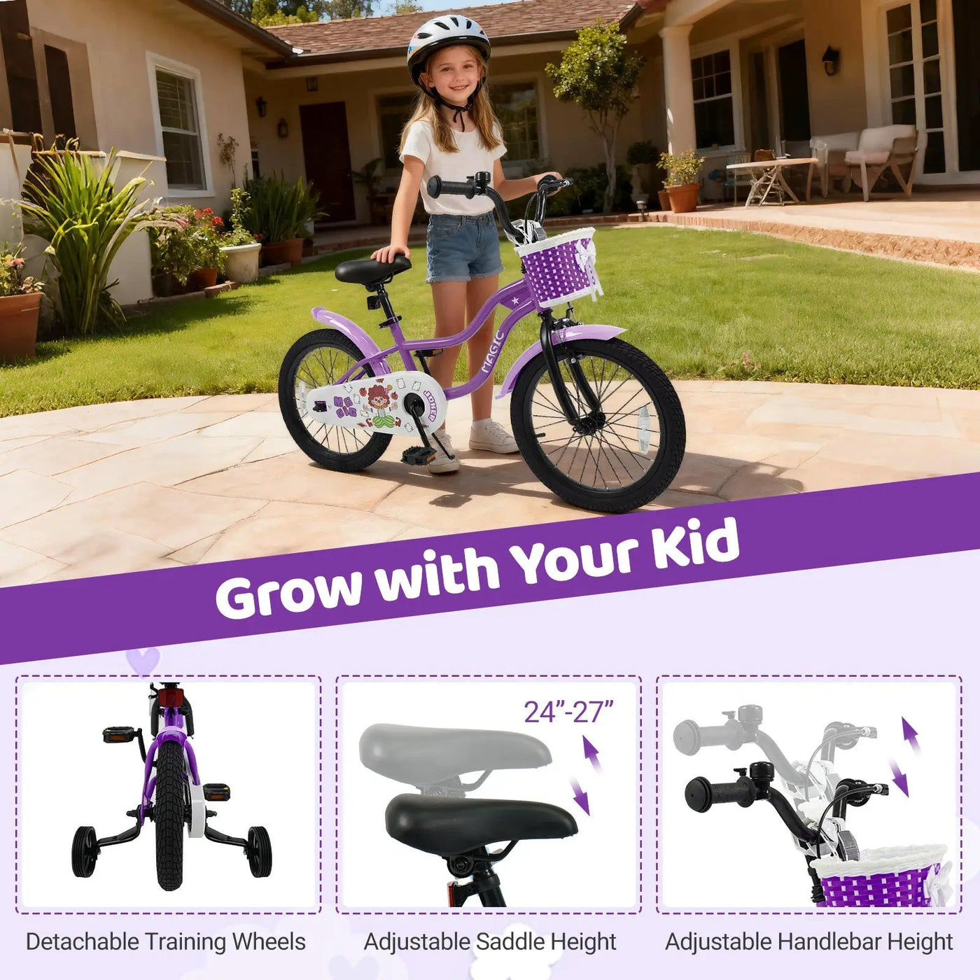 Kids Bike with Training Wheels 12-18 Inch - Purple by DirectDeals