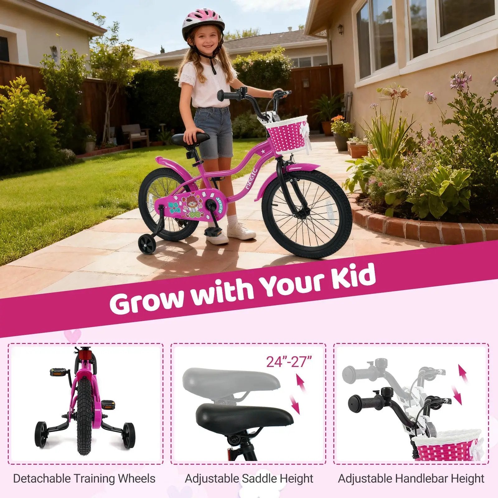 Kids Bike with Training Wheels 12-18 Inch - Magic Rose by DirectDeals