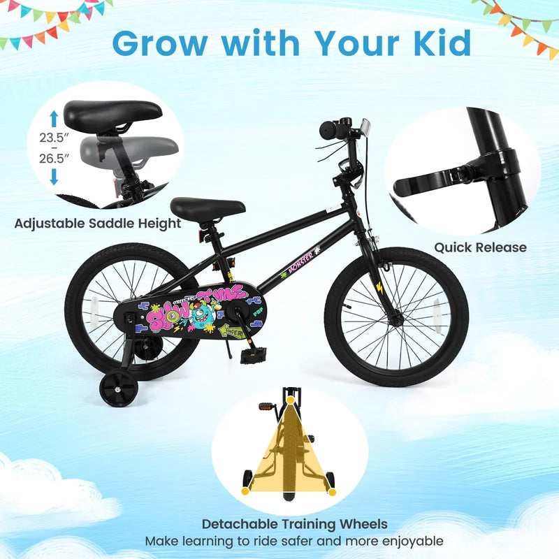 18-Inch Kids Bike with Training Wheels for Ages 4-8 by DirectDeals