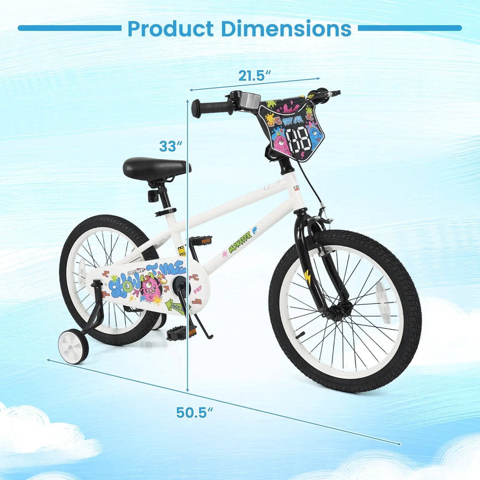 Kids Bike with Training Wheels 12-18 Inch White by DirectDeals