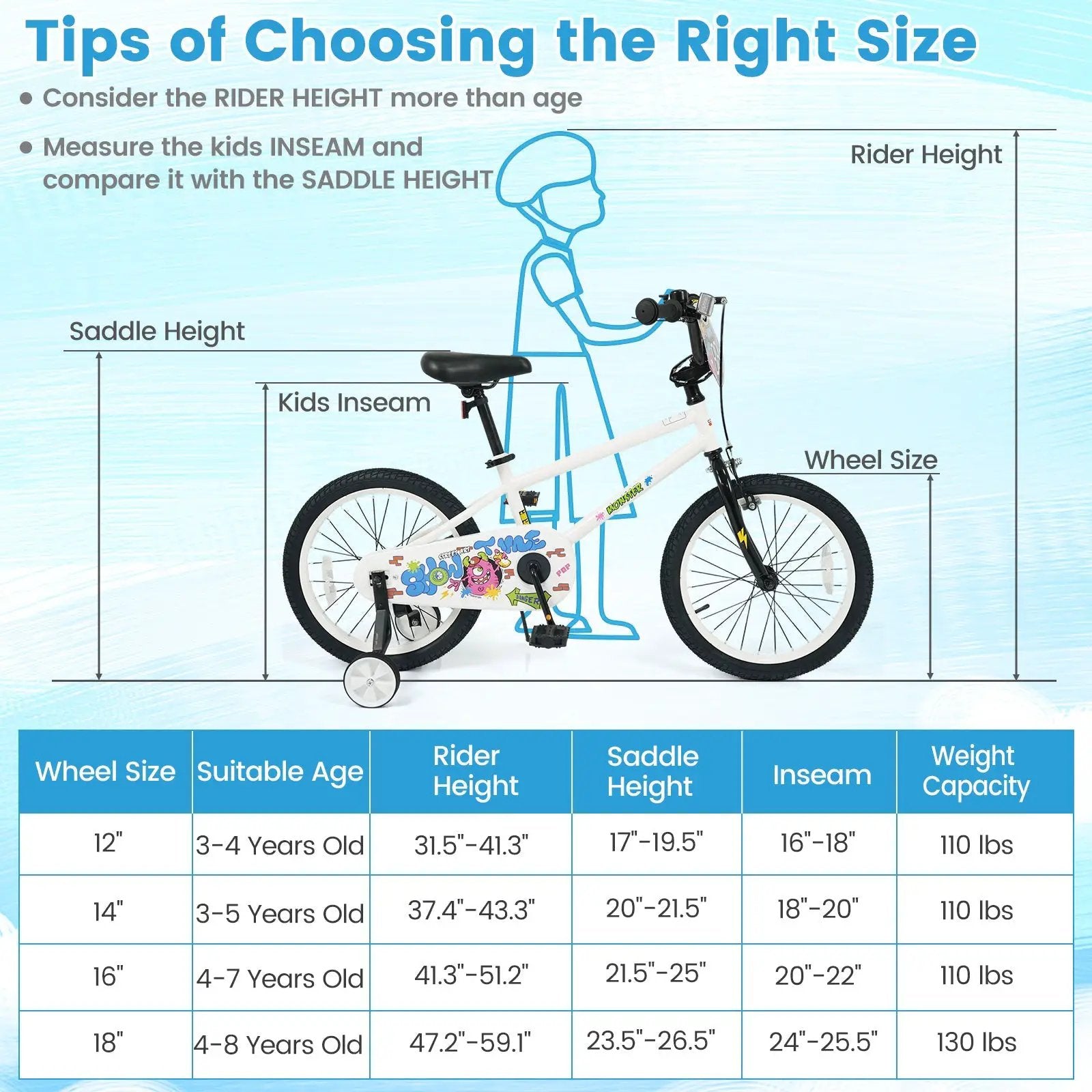 Kids Bike with Training Wheels 12-18 Inch White by DirectDeals
