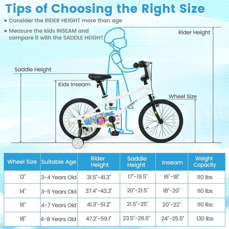 Kids Bike with Training Wheels 12-18 Inch White by DirectDeals