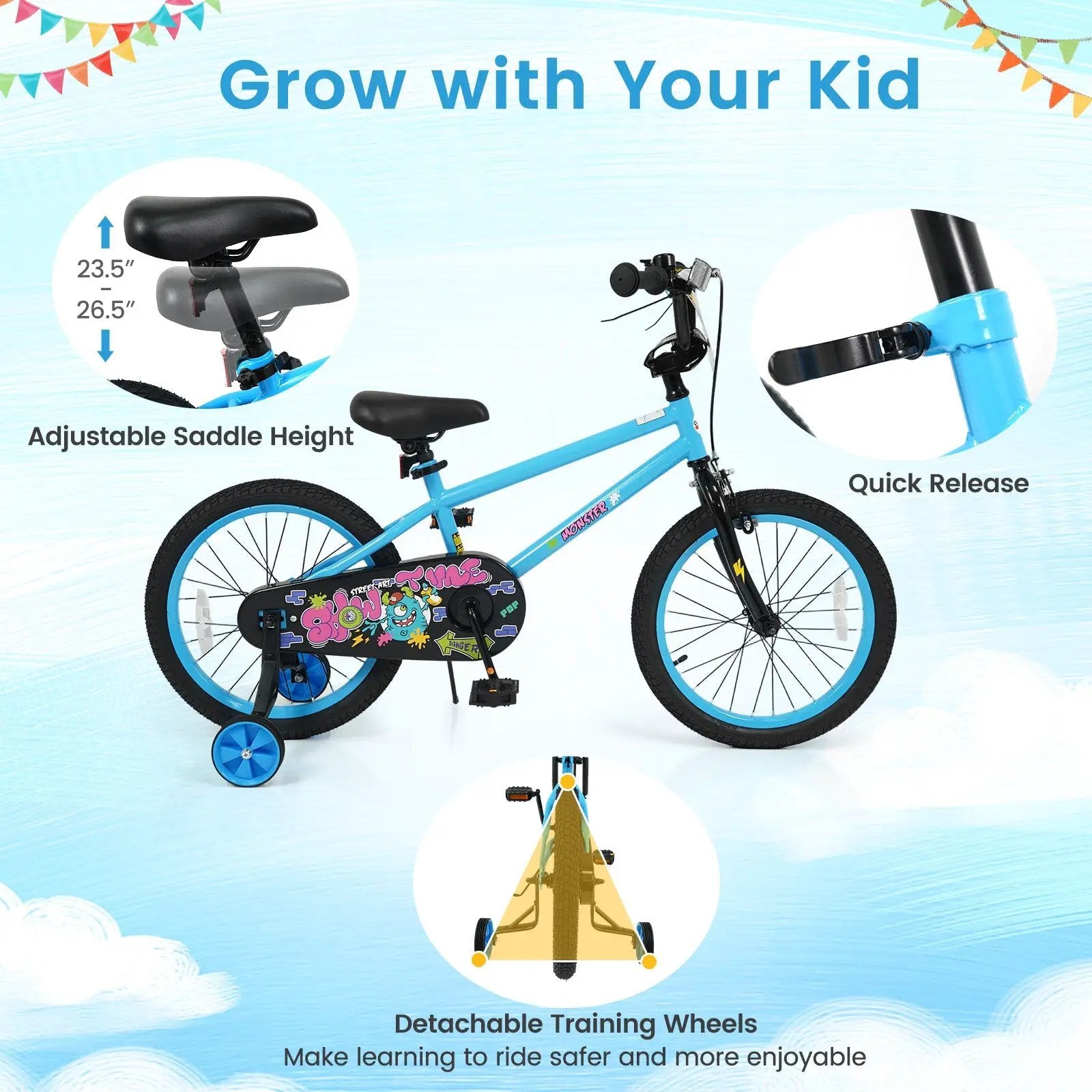 Kids Bike 16 Inch with Training Wheels Ages 4-7 by DirectDeals