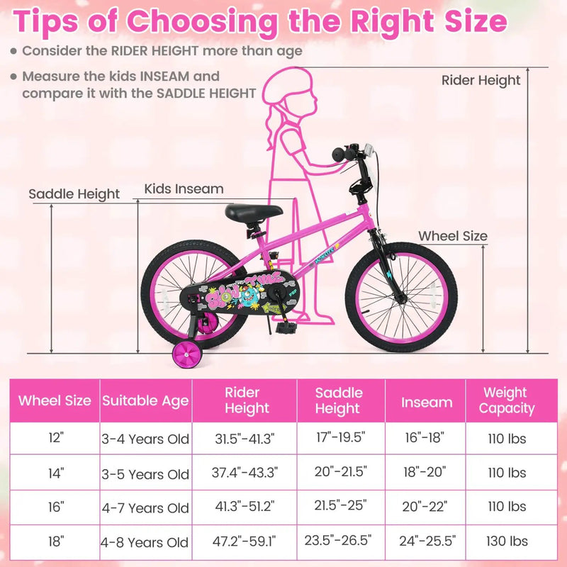 Kids Bike with Training Wheels 12-18 Inch Pink by DirectDeals