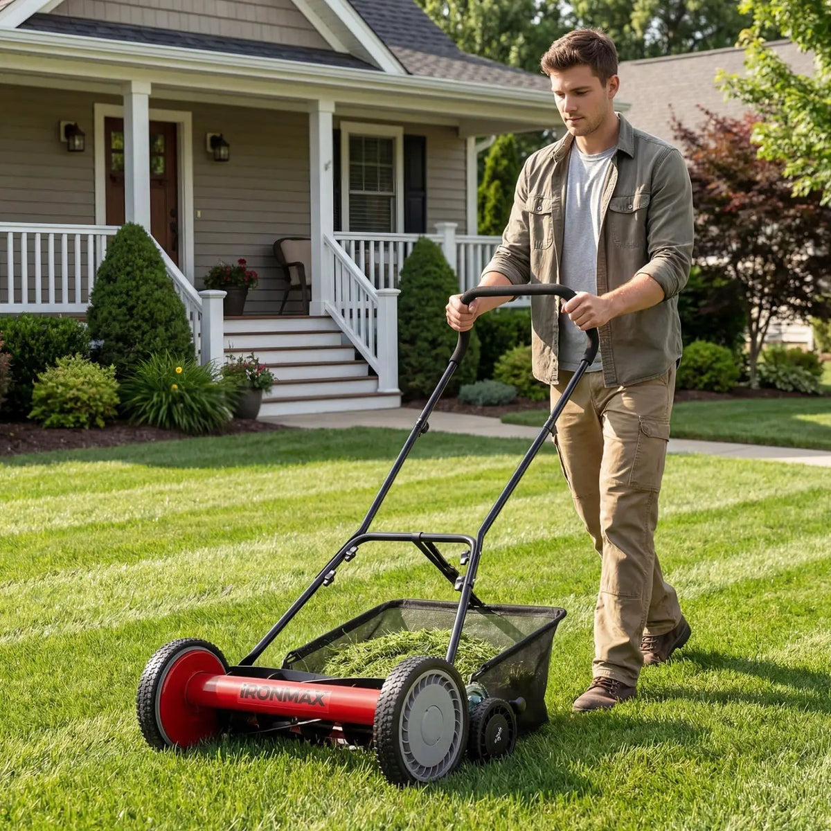 18 Inch Push Reel Lawn Mower 4-Position Adjustable with Removable Grass Catcher by DirectDeals