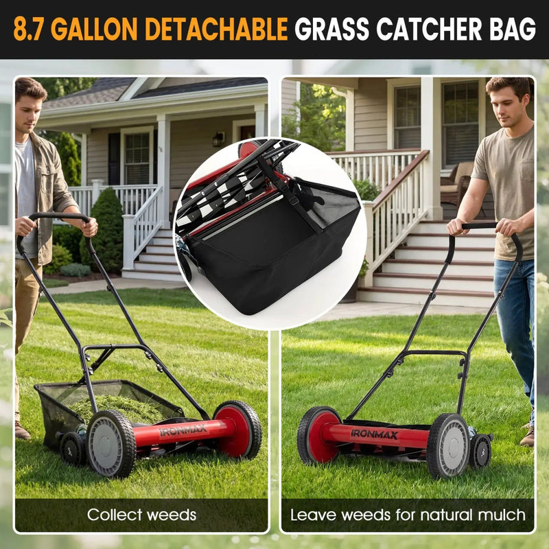 18 Inch Push Reel Lawn Mower 4-Position Adjustable with Removable Grass Catcher by DirectDeals