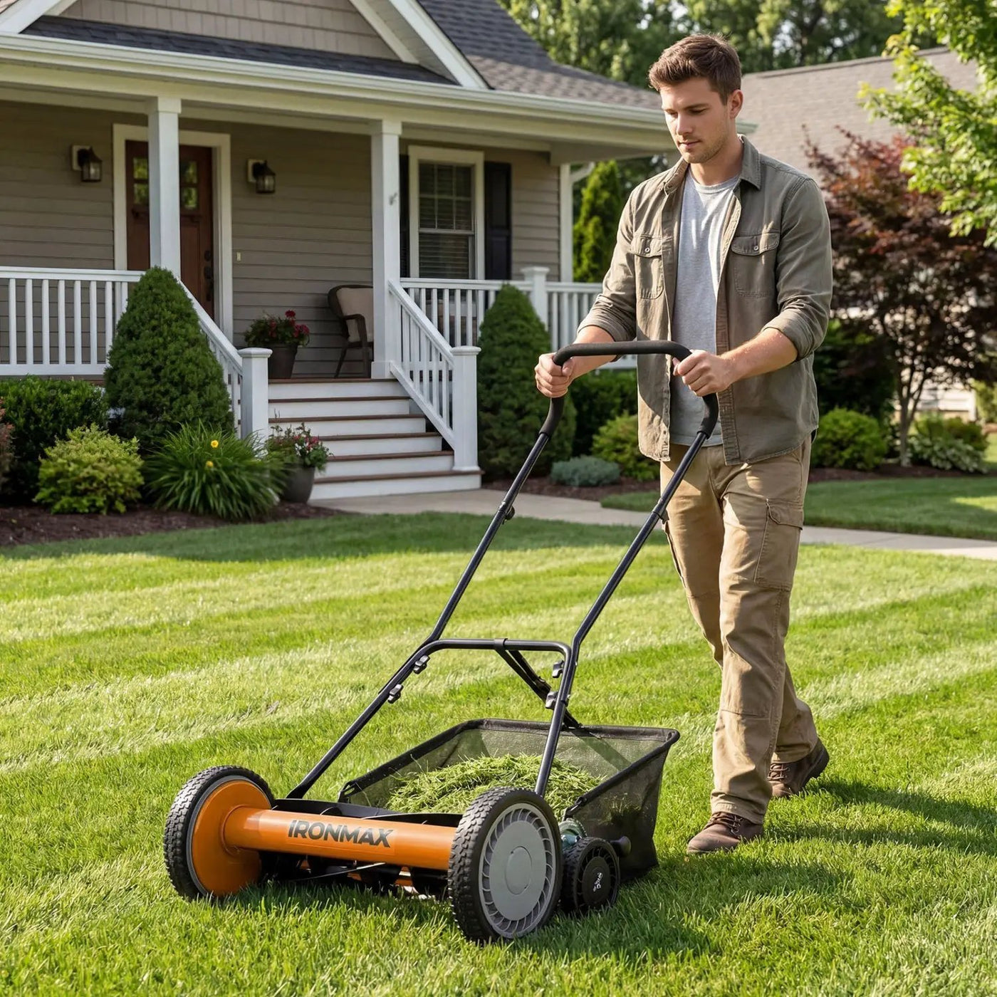 18 Inch Push Reel Lawn Mower 4-Position Adjustable with Removable Grass Catcher by DirectDeals