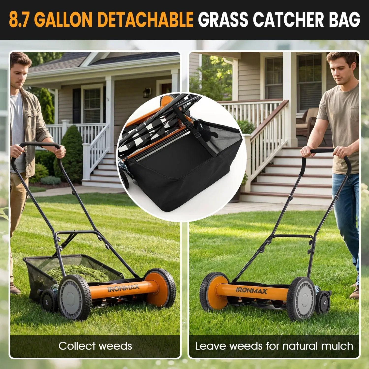 18 Inch Push Reel Lawn Mower 4-Position Adjustable with Removable Grass Catcher by DirectDeals