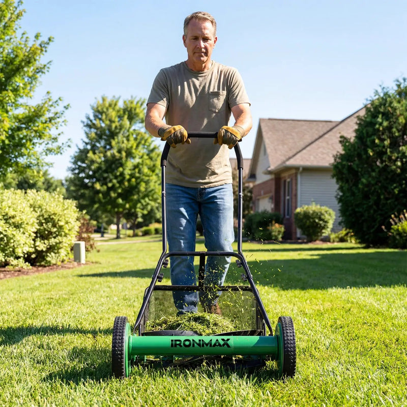 18 Inch Push Reel Lawn Mower 4-Position Adjustable with Removable Grass Catcher by DirectDeals