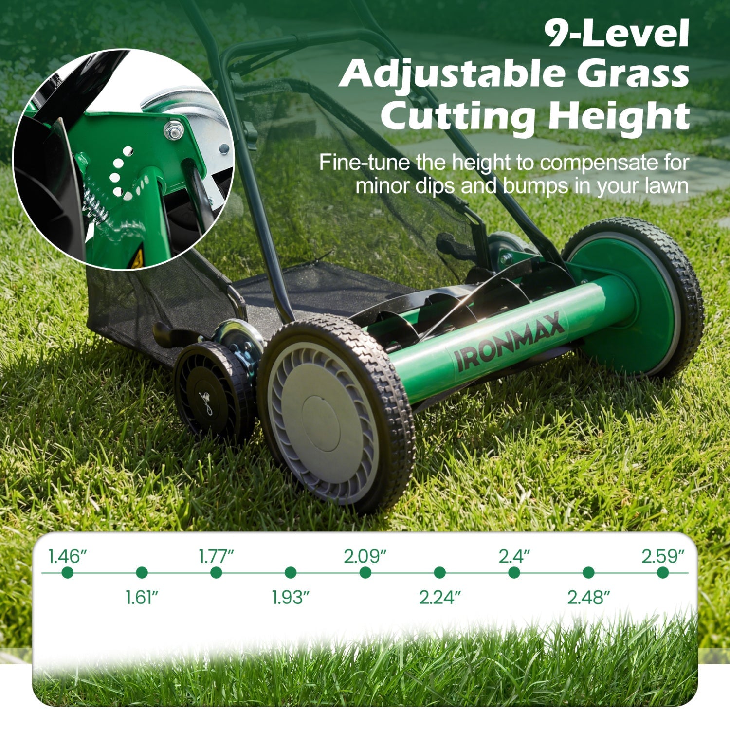 18 Inch Push Reel Lawn Mower 4-Position Adjustable with Removable Grass Catcher by DirectDeals