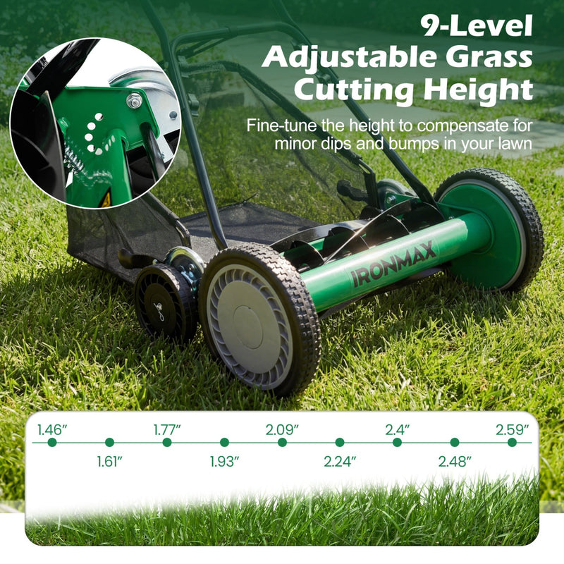 18 Inch Push Reel Lawn Mower 4-Position Adjustable with Removable Grass Catcher by DirectDeals