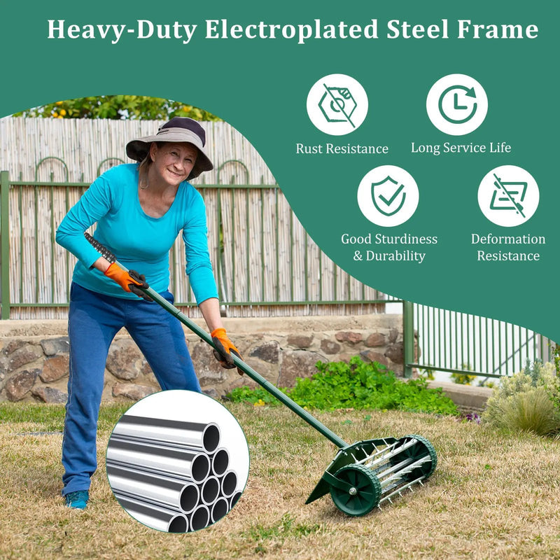 18 Inch Rolling Lawn Aerator with Splash-Proof Fender for Garden by DirectDeals