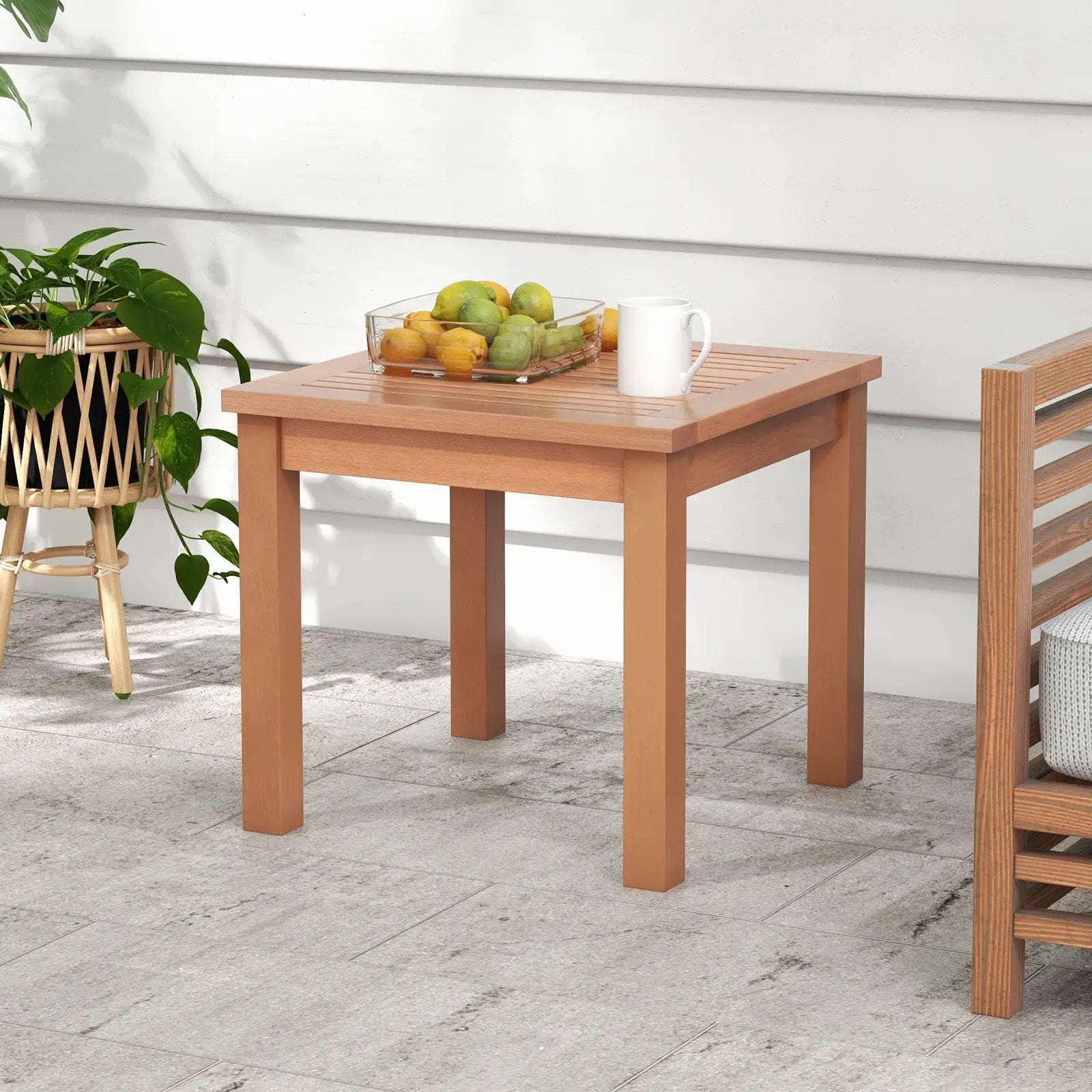 18 Inch Square End Outdoor Adirondack Side Table with Slatted Tabletop by DirectDeals