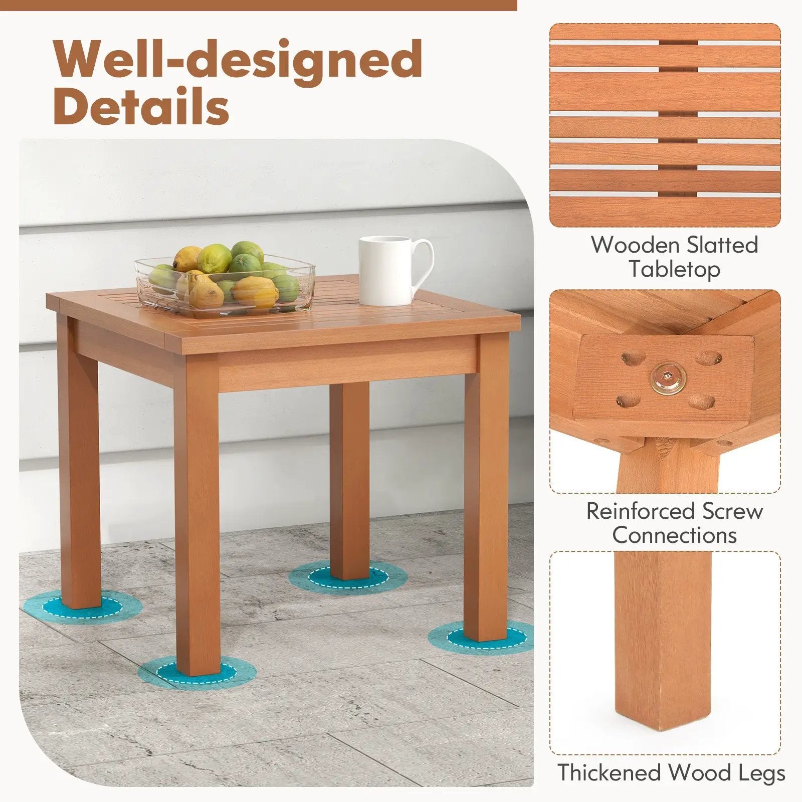 18 Inch Square End Outdoor Adirondack Side Table with Slatted Tabletop by DirectDeals