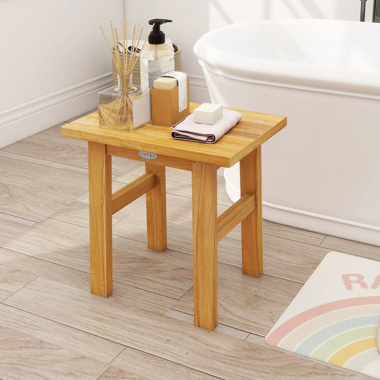 18 Inch Teak Shower Bench Spa Bath Stool for Shaving Legs by DirectDeals