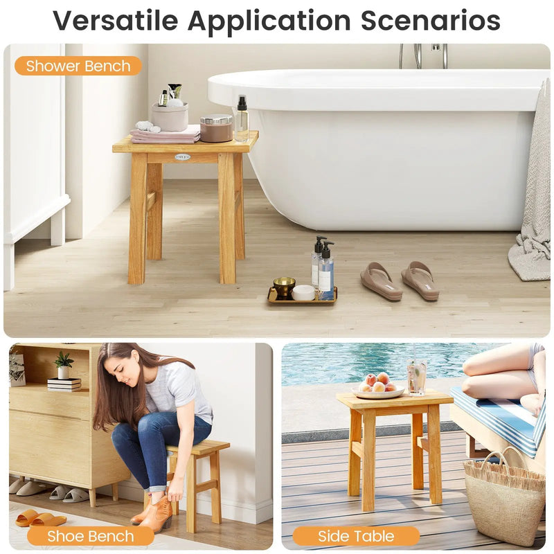 18 Inch Teak Shower Bench Spa Bath Stool for Shaving Legs by DirectDeals