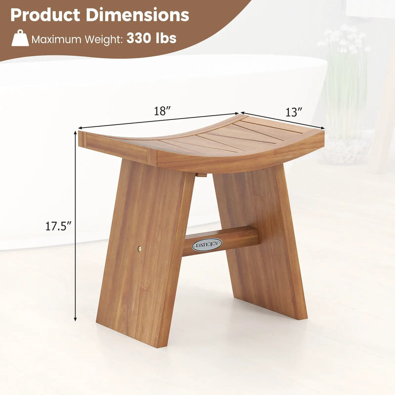 18 Inch Teak Wood Shower Bench with Curved Seat for Bathroom by DirectDeals