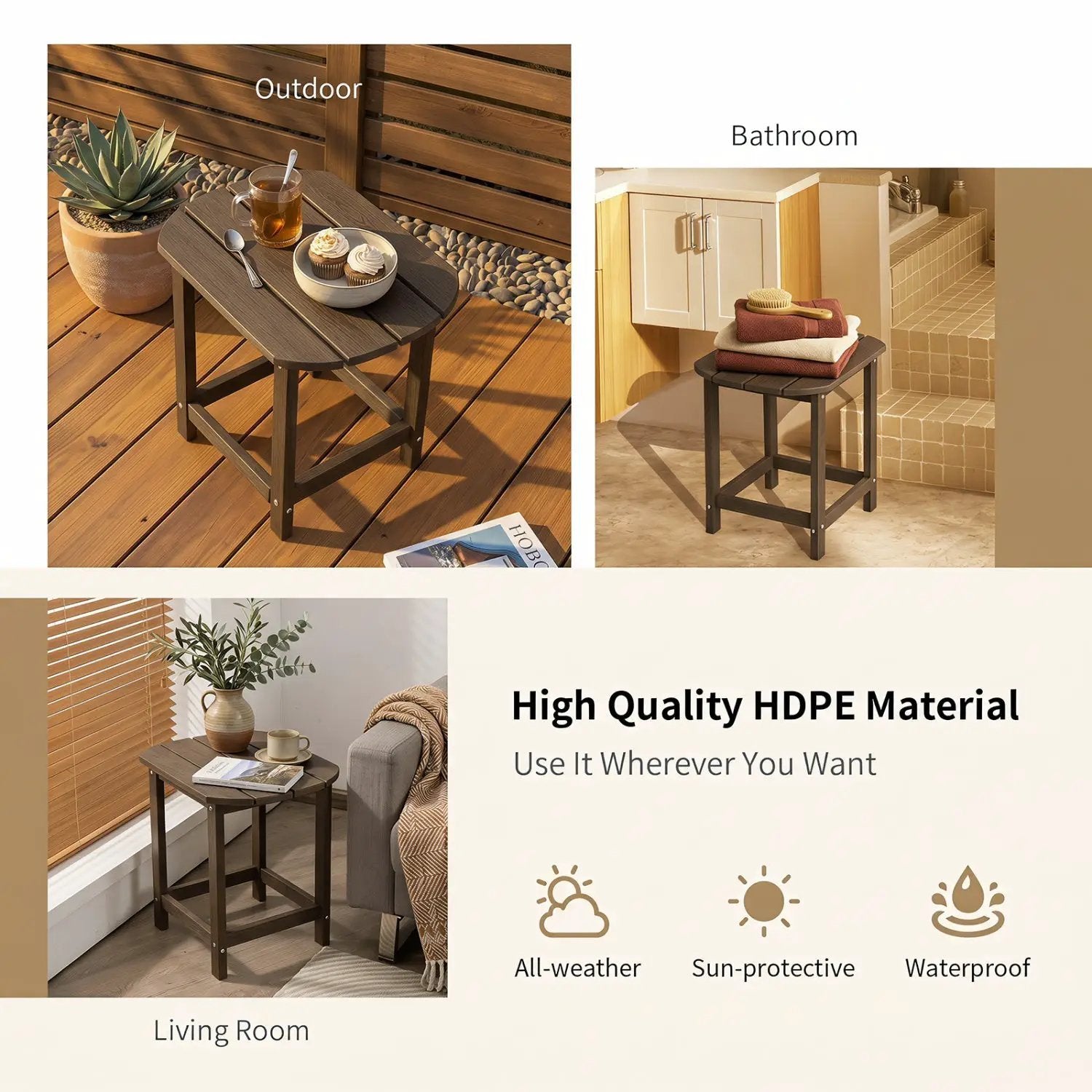18" Weather Resistant Outdoor Side Table - HDPE Construction by DirectDeals