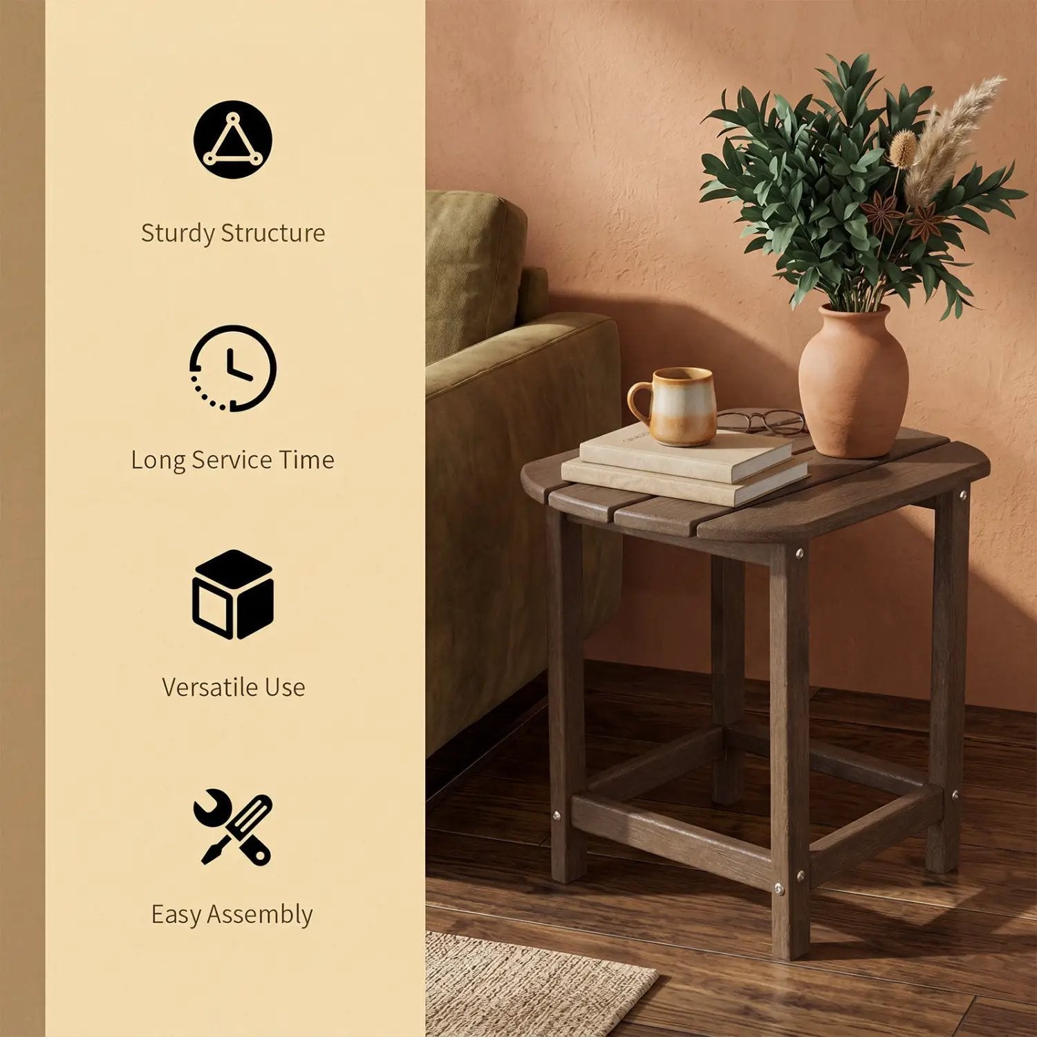 18" Weather Resistant Outdoor Side Table - HDPE Construction by DirectDeals