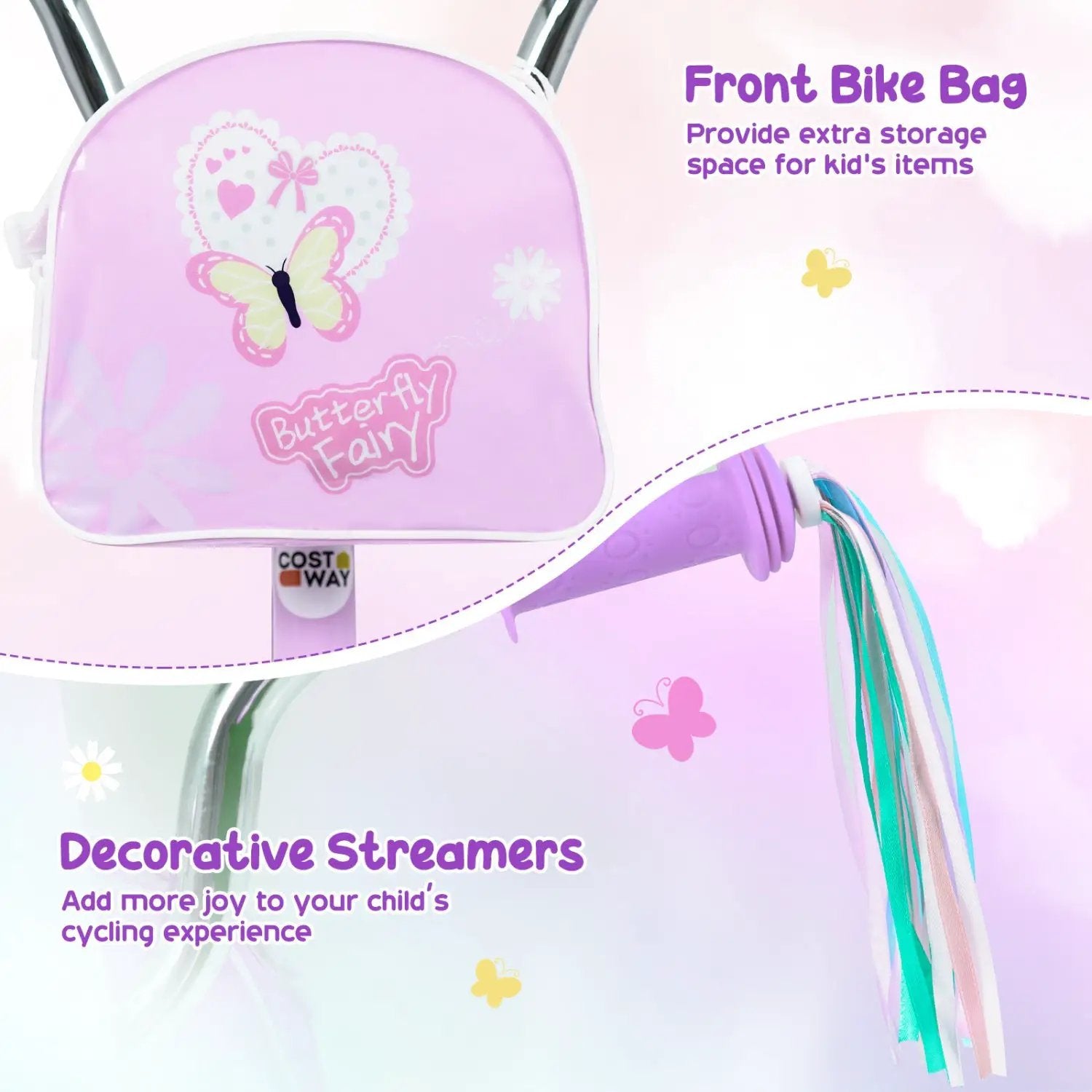 Girls Bike 18 Inch with Training Wheels and Front Bag by DirectDeals