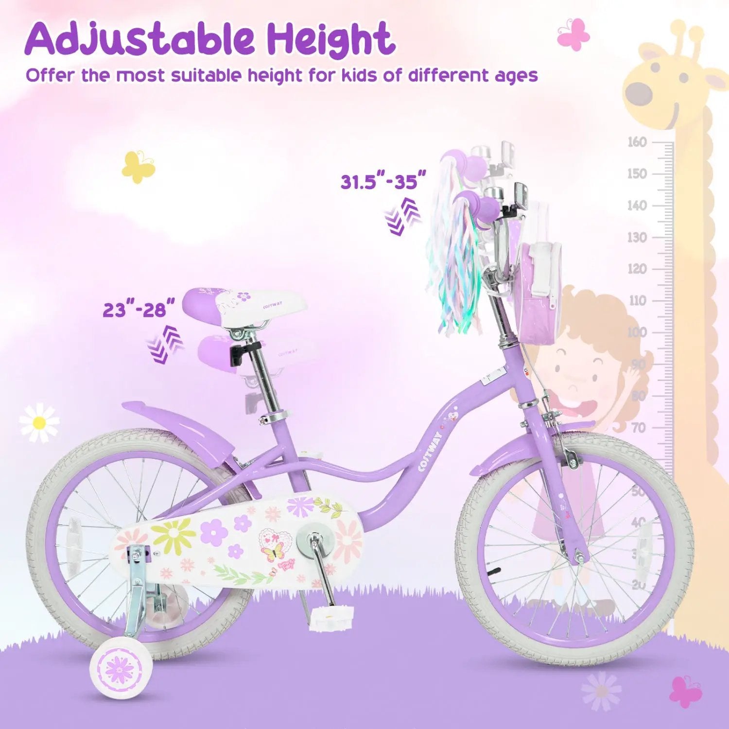 Girls Bike 18 Inch with Training Wheels and Front Bag by DirectDeals