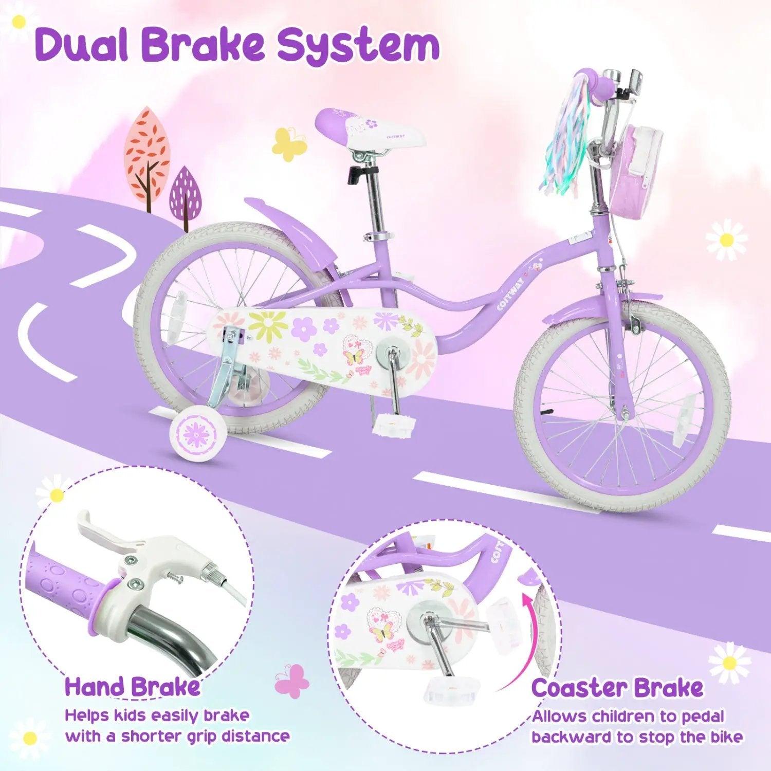Girls Bike 18 Inch with Training Wheels and Front Bag by DirectDeals