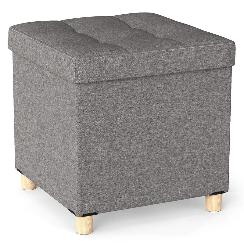 18 Inches Ottoman with Storage and Rubber Wood Legs-Gray by DirectDeals