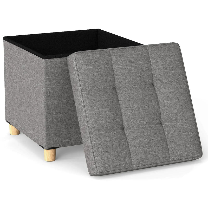 18 Inches Ottoman with Storage and Rubber Wood Legs-Gray by DirectDeals