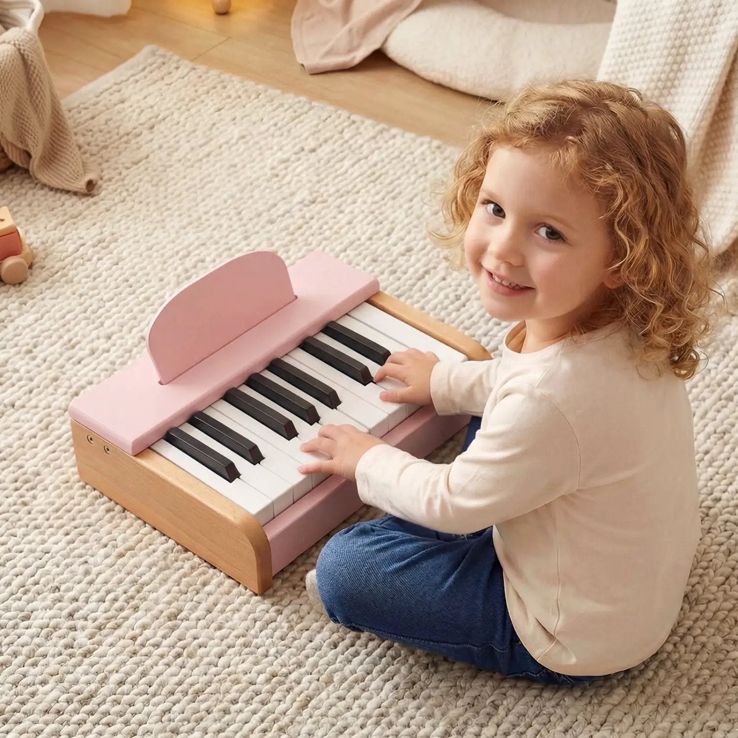 18-Key Wooden Piano for Kids with Music Stand by DirectDeals