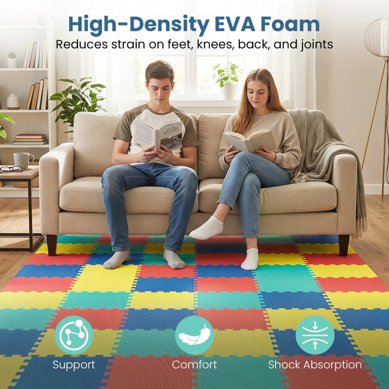 Interlocking EVA Foam Floor Tiles 18-Pack with Borders by DirectDeals