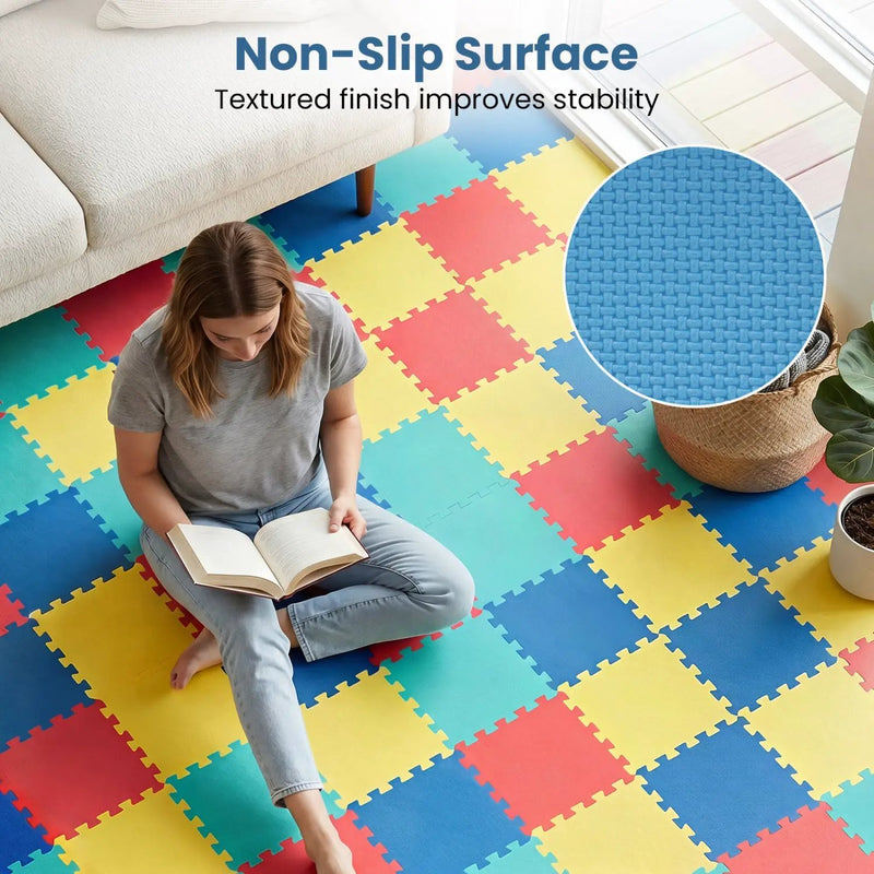 Interlocking EVA Foam Floor Tiles 18-Pack with Borders by DirectDeals
