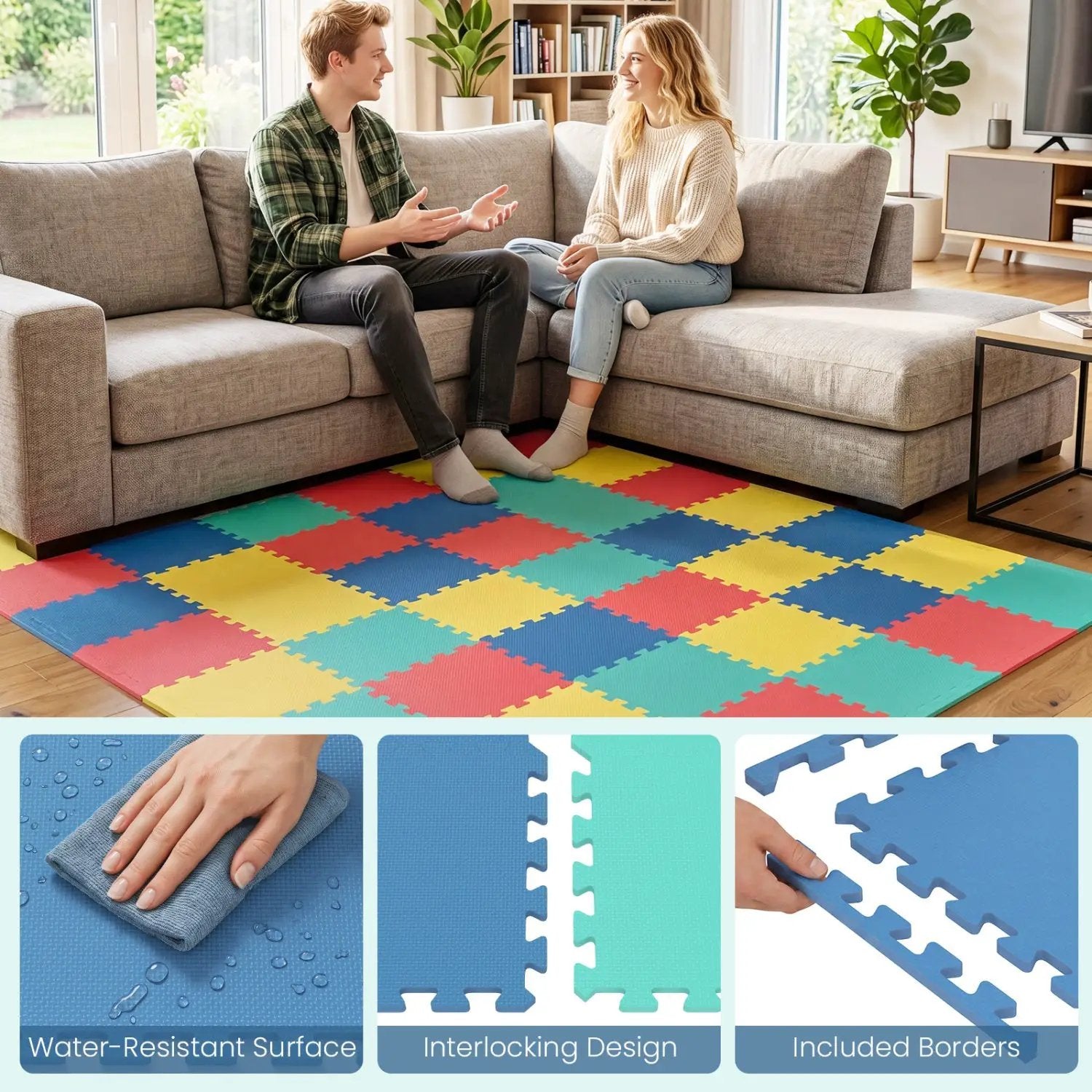 Interlocking EVA Foam Floor Tiles 18-Pack with Borders by DirectDeals