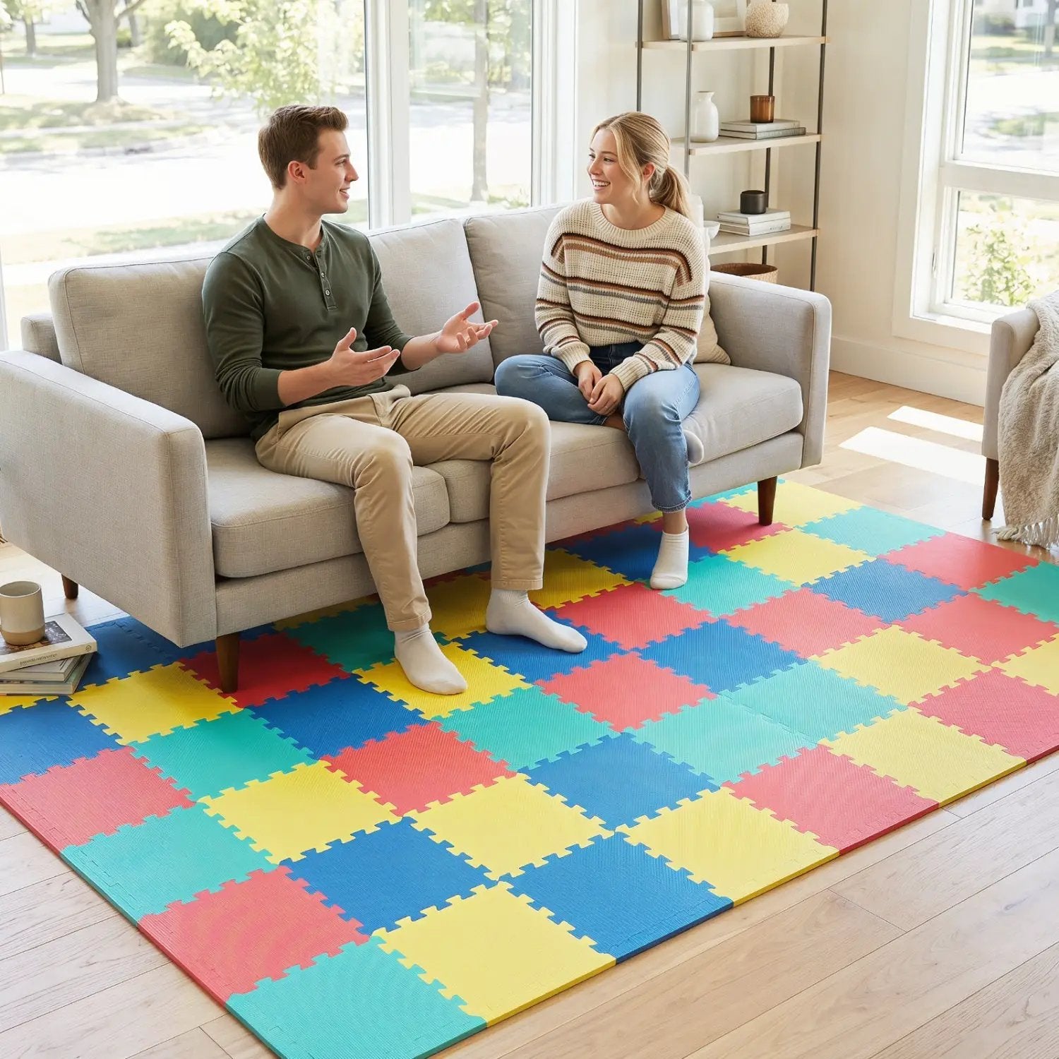 Interlocking EVA Foam Floor Tiles 18-Pack with Borders by DirectDeals