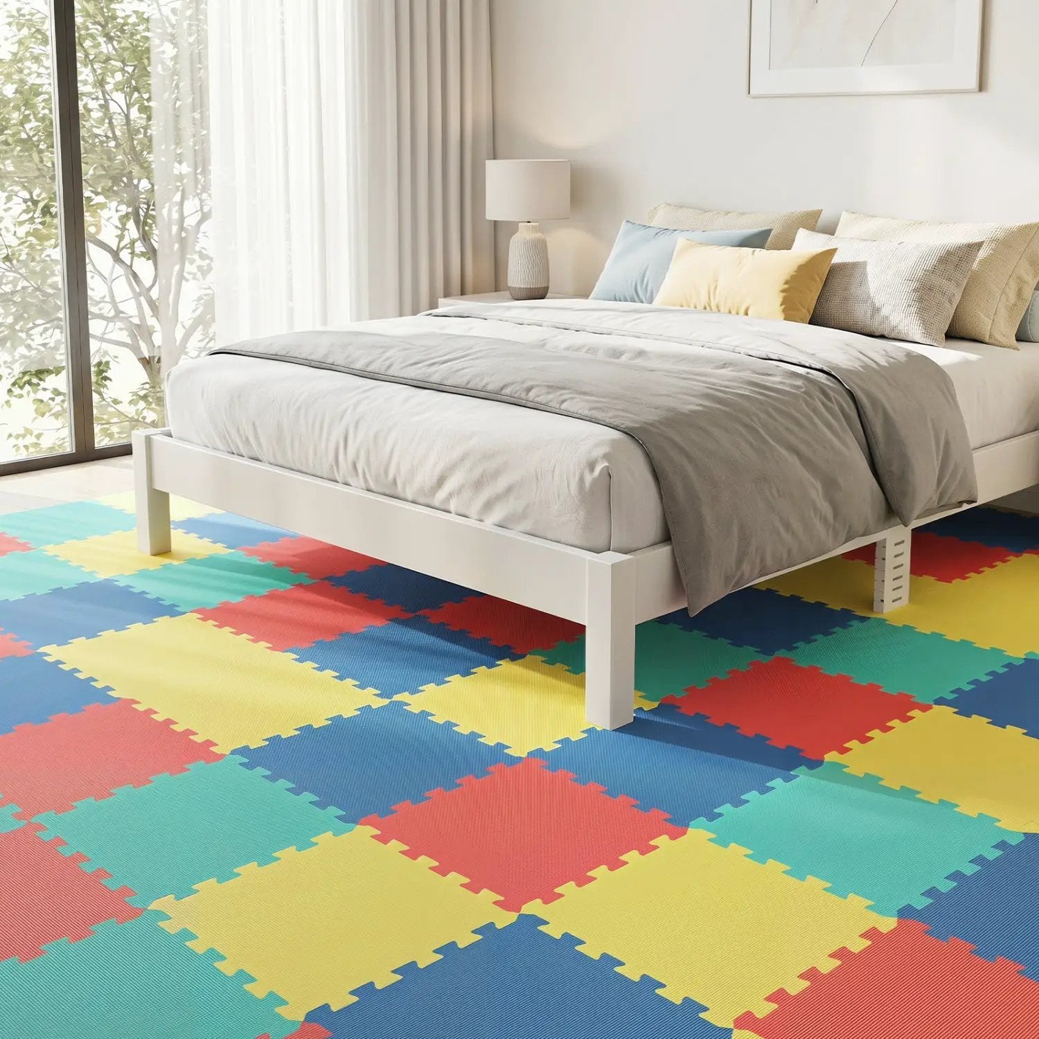 Interlocking EVA Foam Floor Tiles 18-Pack with Borders by DirectDeals