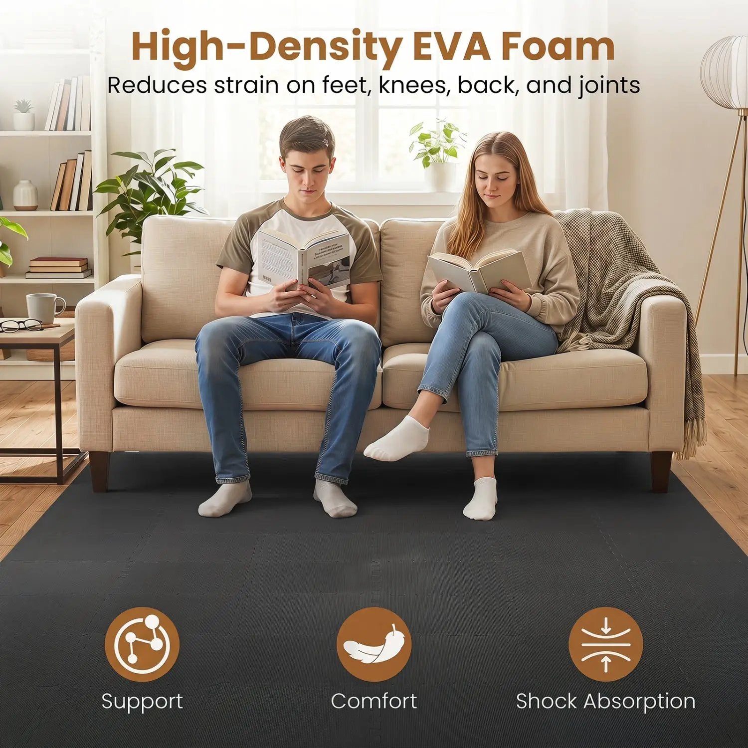 Interlocking EVA Foam Floor Tiles 18-Pack with Borders by DirectDeals