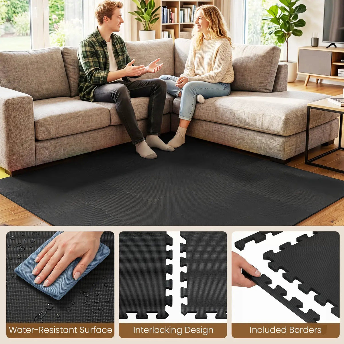 Interlocking EVA Foam Floor Tiles 18-Pack with Borders by DirectDeals