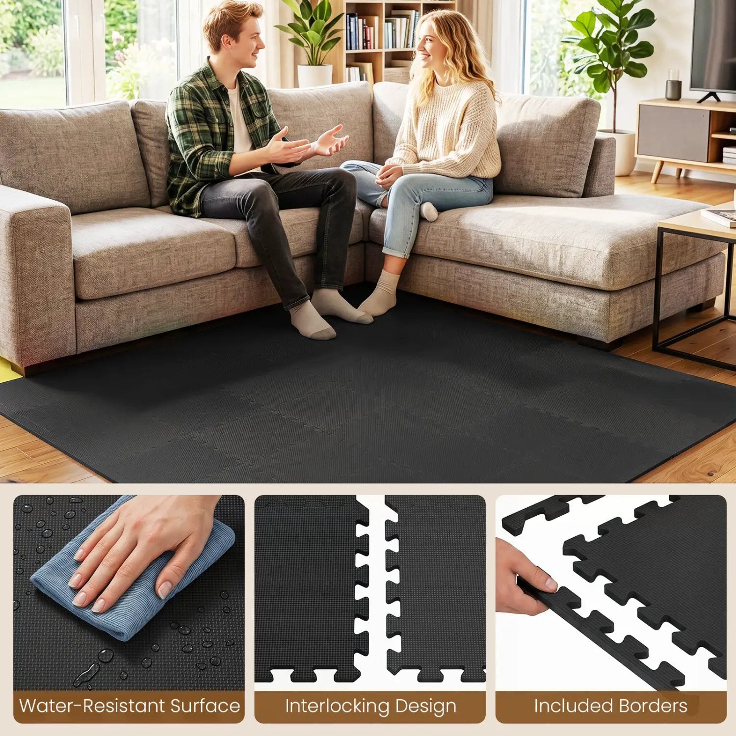 Interlocking EVA Foam Floor Tiles 18-Pack with Borders by DirectDeals