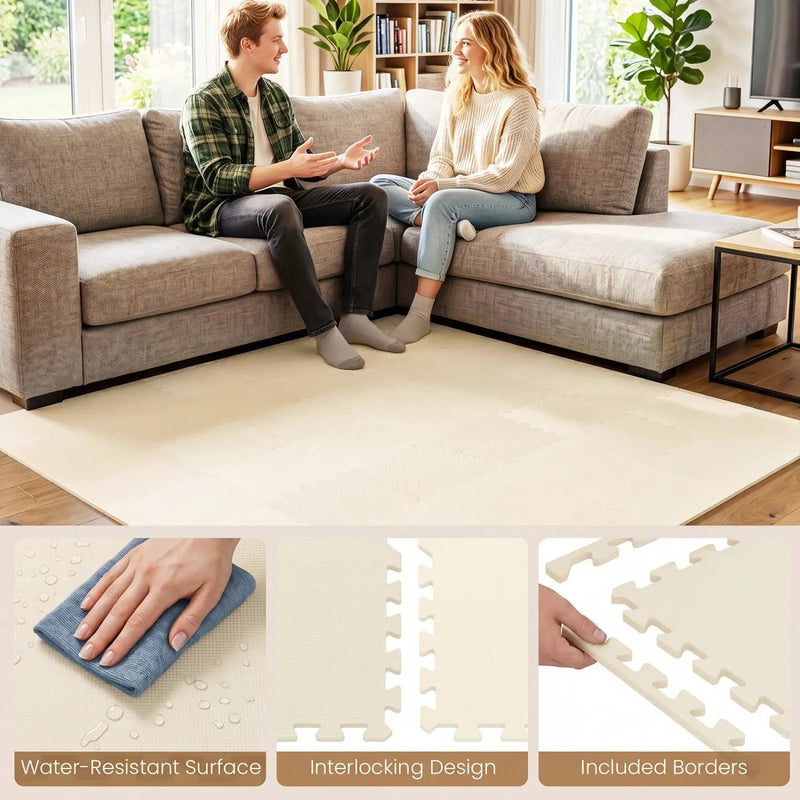Interlocking EVA Foam Floor Tiles 18-Pack with Borders by DirectDeals