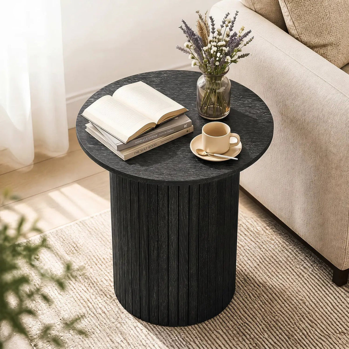 18" Round Fluted Side Table with Pedestal Drum Base by DirectDeals