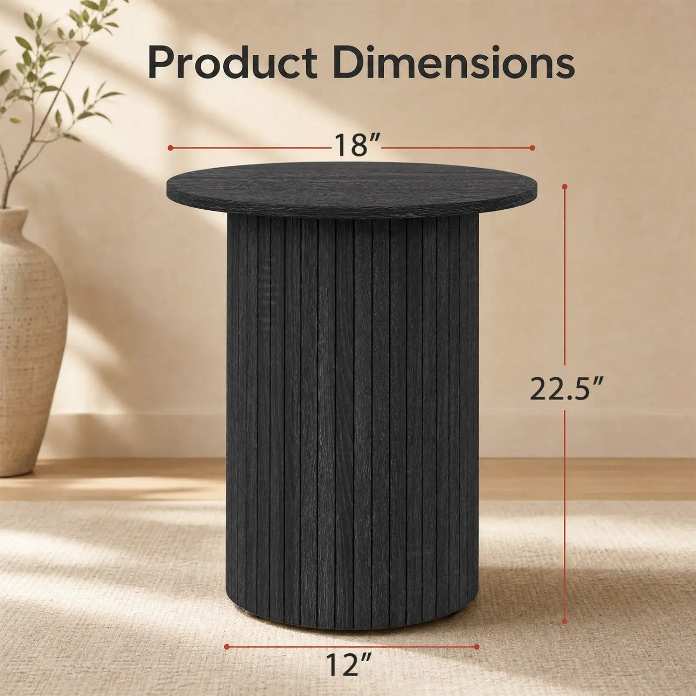 18" Round Fluted Side Table with Pedestal Drum Base by DirectDeals