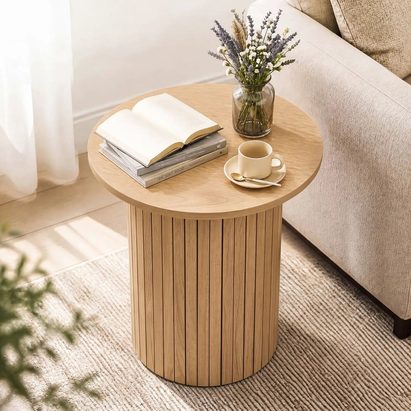 18" Round Fluted Side Table with Pedestal Drum Base by DirectDeals