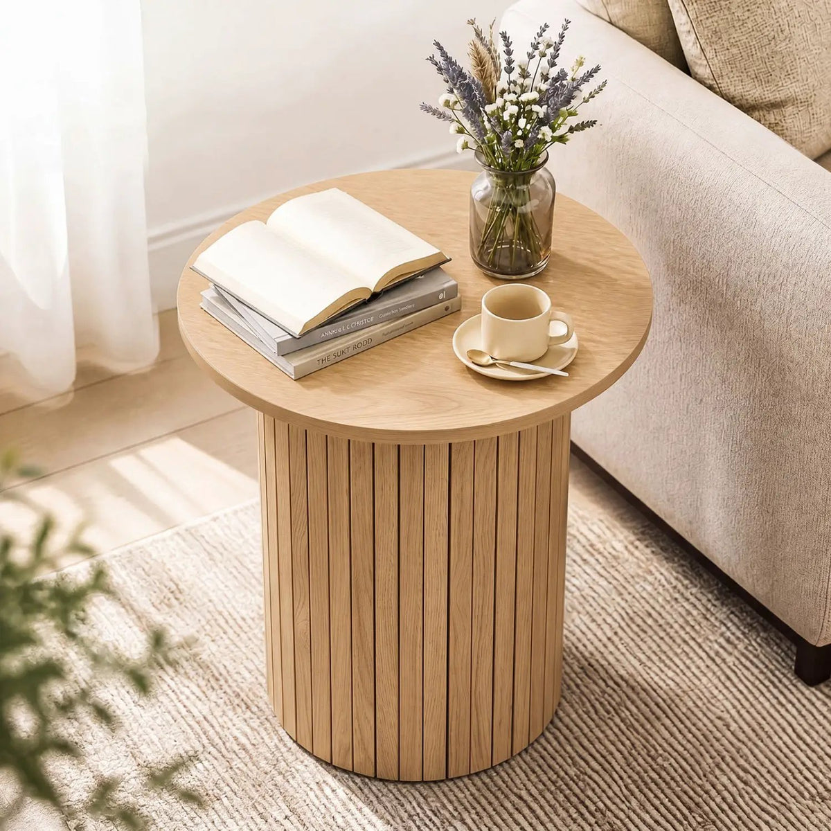 18" Round Fluted Side Table with Pedestal Drum Base by DirectDeals