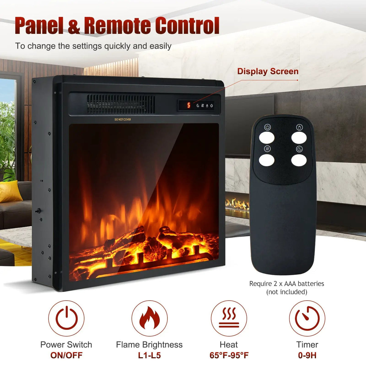 18 Inch 1500W Electric Fireplace Freestanding and Recessed Heater by DirectDeals