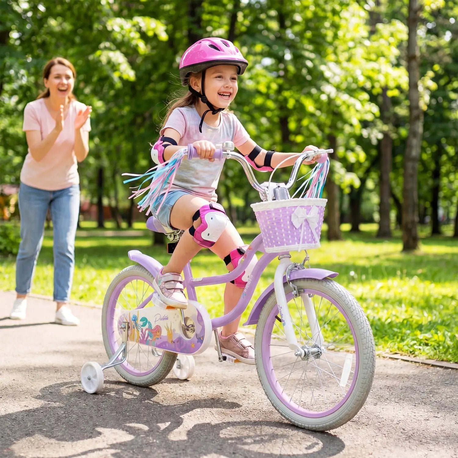 18-Inch Kids Bike Adjustable with Basket and Streamers Purple - Princess of the Sea Theme by DirectDeals