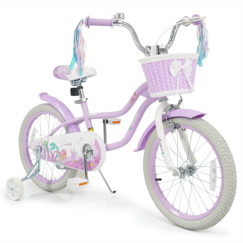 18-Inch Kids Bike Adjustable with Basket and Streamers Purple - Princess of the Sea Theme by DirectDeals