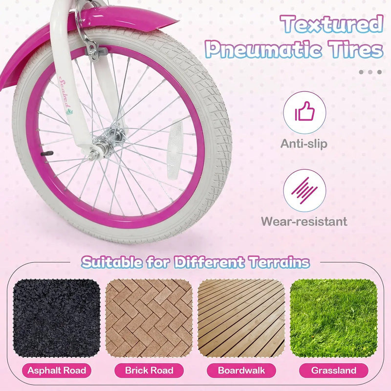 Kids Bike 18-Inch with Training Wheels and Basket Rose Red by DirectDeals