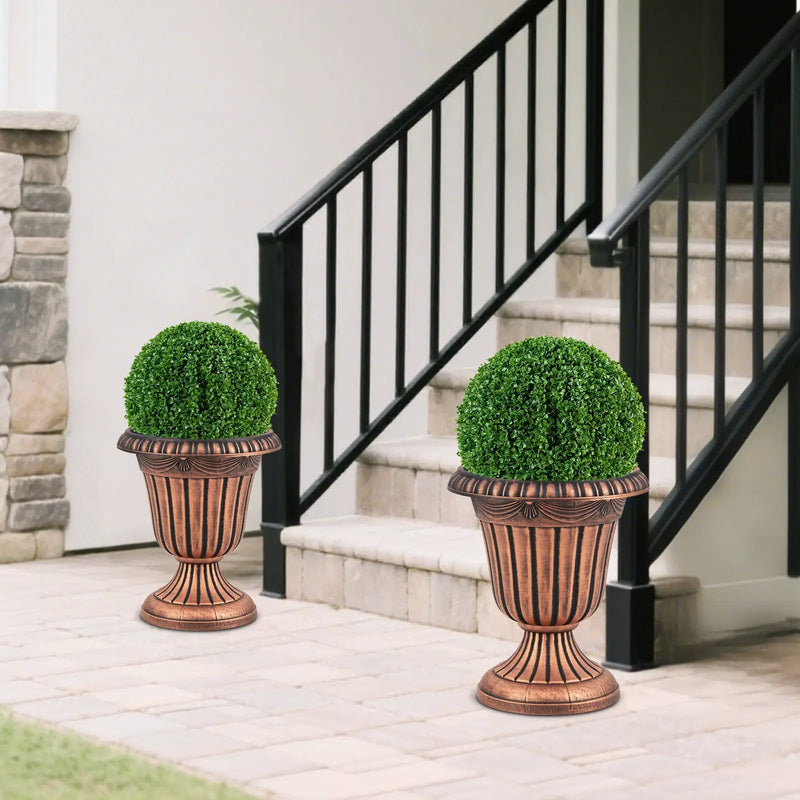 18 inch Tall Vintage Planters Set of 2 with Pedestal Base and Pre-marked Drain Hole by DirectDeals