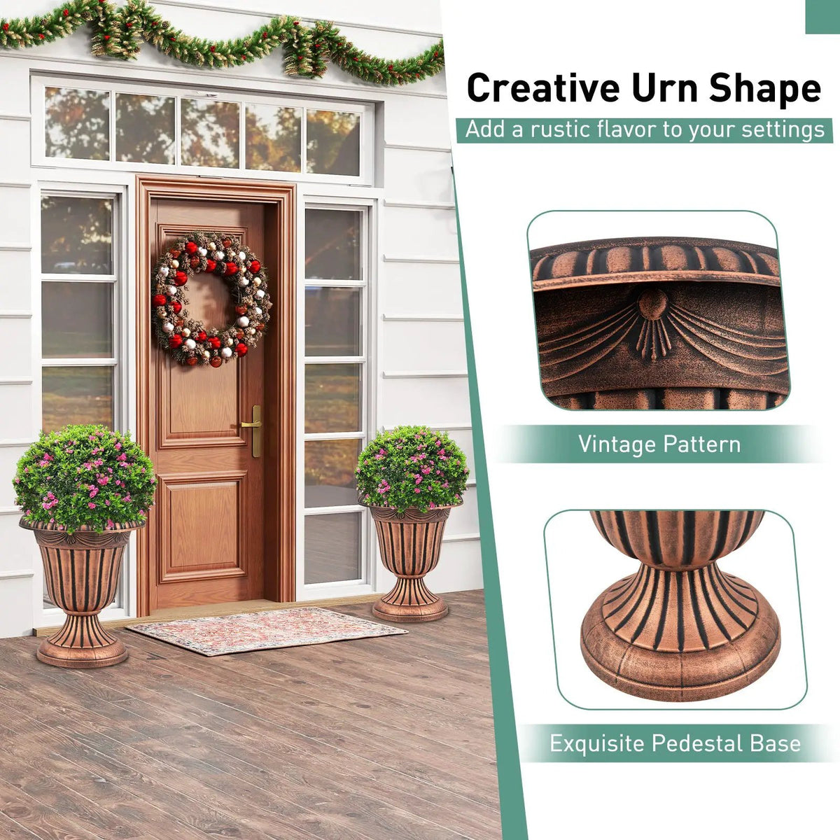 18 inch Tall Vintage Planters Set of 2 with Pedestal Base and Pre-marked Drain Hole by DirectDeals