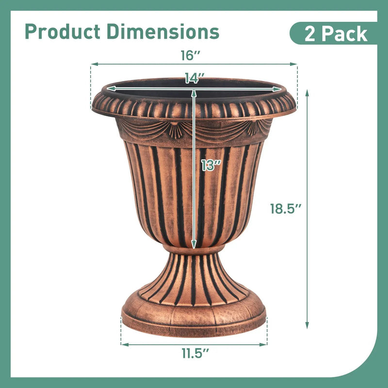 18 inch Tall Vintage Planters Set of 2 with Pedestal Base and Pre-marked Drain Hole by DirectDeals