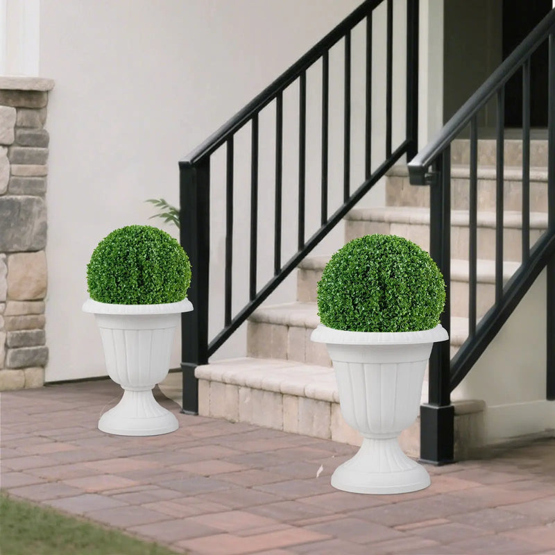 18 inch Tall Vintage Planters Set of 2 with Pedestal Base and Pre-marked Drain Hole by DirectDeals